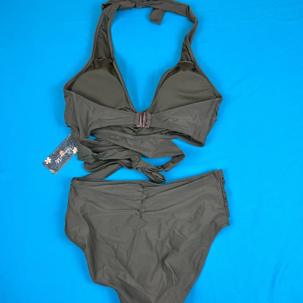 Blooming Jelly Women’s Bikini Set Size M NWT High Waisted Halter Wrap Top - Picture 4 of 5
